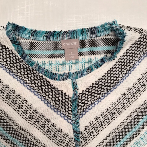 Chico’s Jacket-Weight Cardigan XL Fringe-Trim Size 3 Snap-Front 3/4 Sleeves - Picture 5 of 9